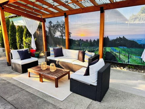 Custom Designed Trellis (not a kit) • Couch • Landscape lighting • BBQ • FirePit