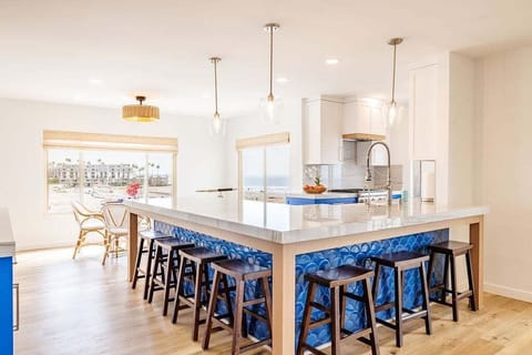 Stunningly renovated kitchen featuring abundant lighting throughout