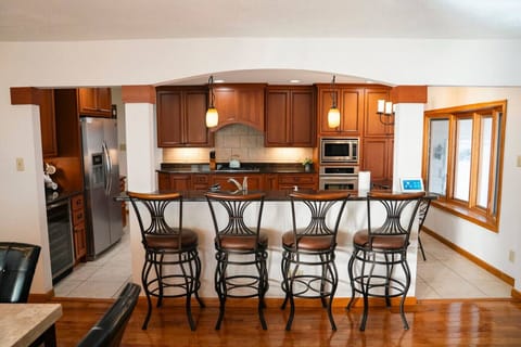 Large island overlooking the kitchen.