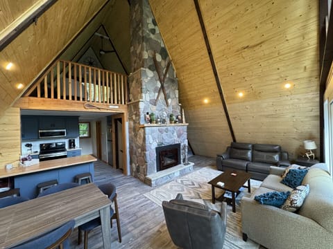 Upstairs living room with wood burning stove