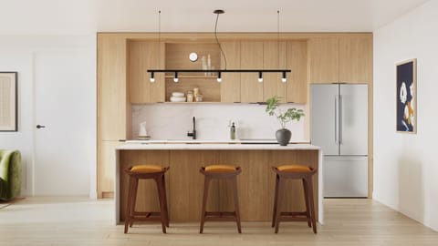 Deluxe 2 Bedroom Suite w/ Balcony: Kitchen stocked with essentials.