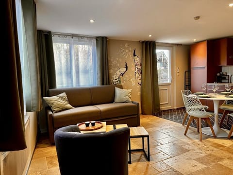 Dovecote living room combining rural authenticity and modern comfort.