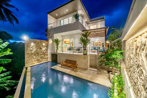 Luxury Bali 4Br Modern Villa Canggu Front View Night Time