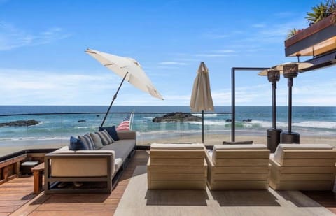 Ocean deck on sandy beach
