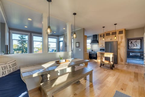 The main dining area is next to the kitchen.