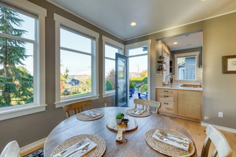 Breakfast nook with a large window.