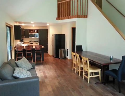 Open floor plan allows flexible seating and a large dining table
