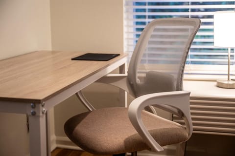 Dedicated desk and comfortable chair for WFH or remote learning.