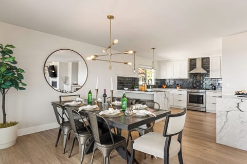 The dining table seats 8.