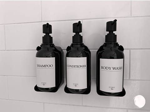 Shampoo, conditioner and body wash provided in shower