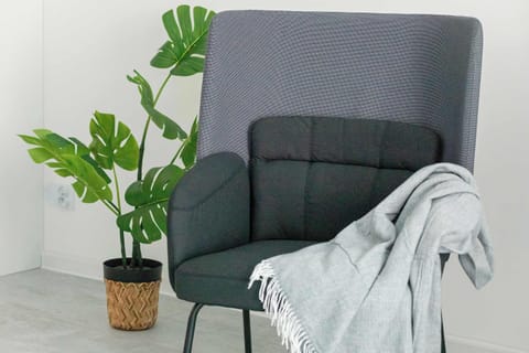 The living area's sleek design is both functional and aesthetically pleasing.