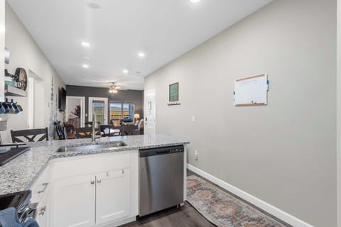 The open kitchen is well equipped for an unforgettable getaway