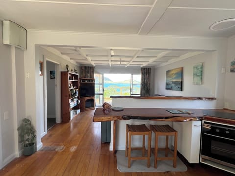 Kitchen looking out though lounge area.