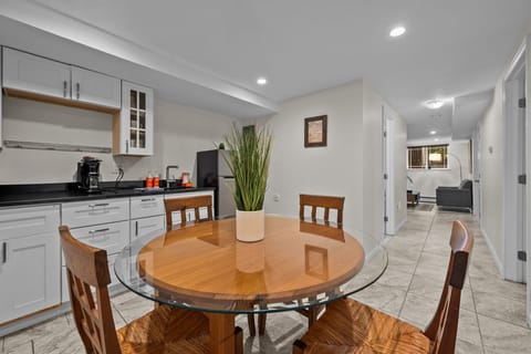 Gather comfortably with dining space for 4 guests.