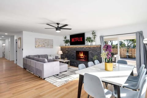 Overlooking the dining area and living room