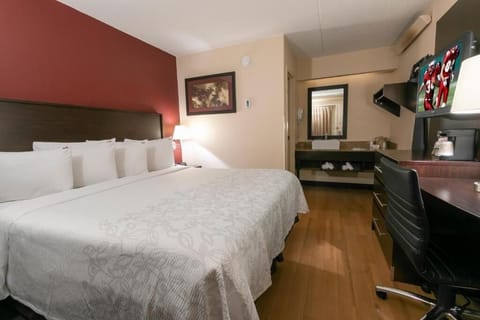 Settle in with plush pillows, desk space, and easy vanity access.