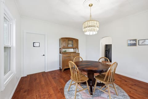 Bright, open dining room with plush seating