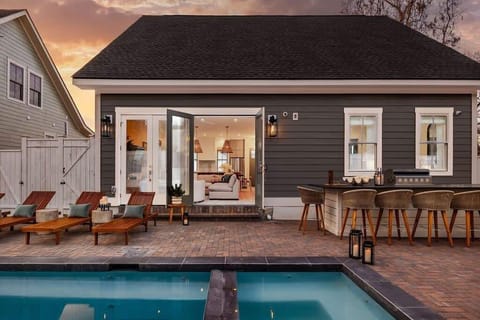 Backyard | Private Pool |  Outdoor Dining Table, Bar Seating.
