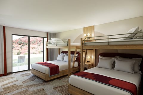 Wake up to red-rock scenery from this spacious bunk room.
