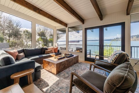 Enjoy 180 degree views of the sound from the spacious living room