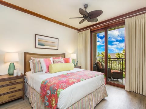 Master bedroom has private lanai, fun filled colors yet comfy and relaxing