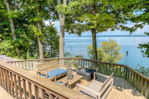 Multi-tier deck with beautiful lake views.