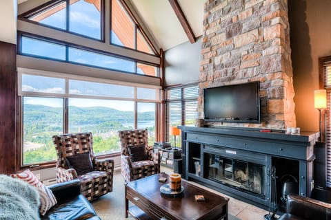Living room with stunning views and fireplace