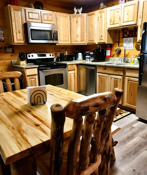 Kitchen and wood dining table for six