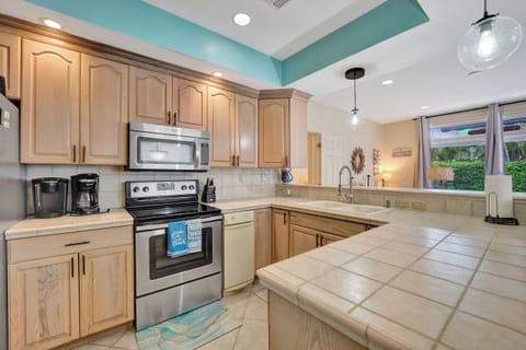 View of pool from kitchen