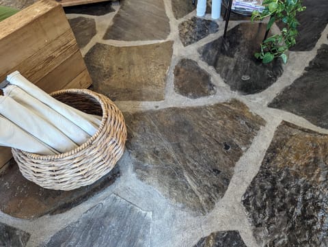 example of the incredible stone flooring throughout.