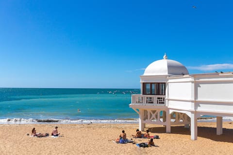 Beach nearby, sun loungers