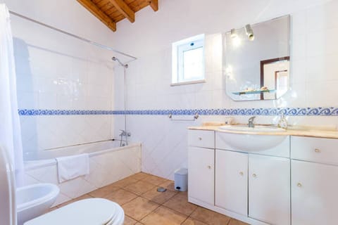 Combined shower/tub, hair dryer, bidet, towels