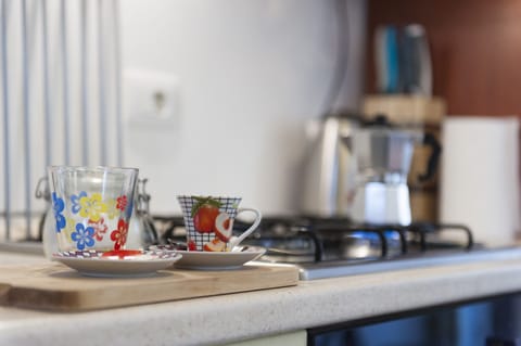 Fridge, oven, stovetop, coffee/tea maker