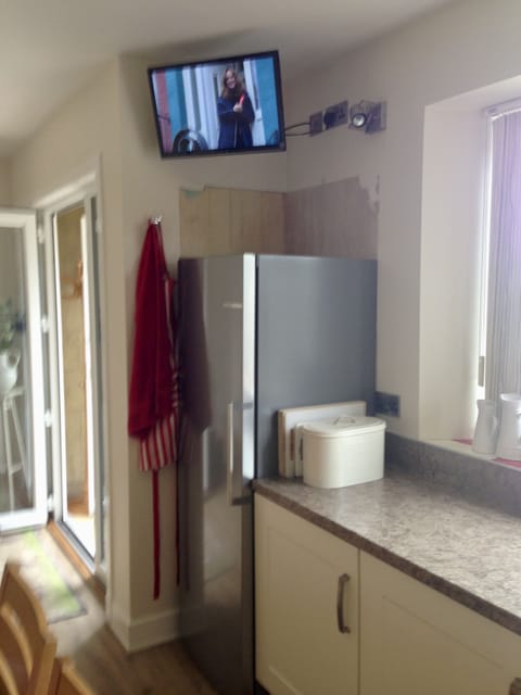 Small fridge is now additional cupboard and this is much better for families.