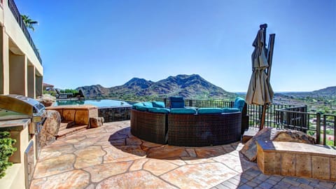 Patio seating with  views of Camelback Mountain