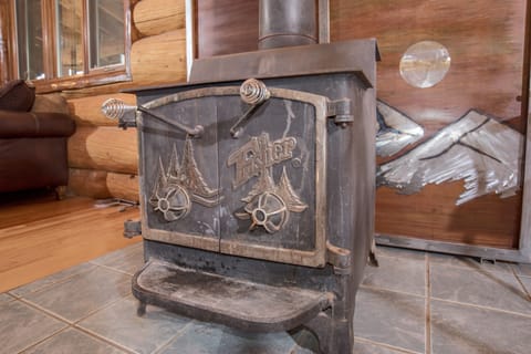 Wood burning stove near living room