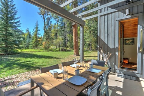 Back patio dining area steps from the Crystal River