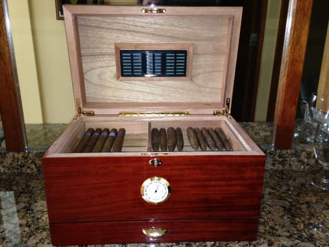 Help yourself to a hand-rolled Puerto Rican cigar. Smoking outside only please.