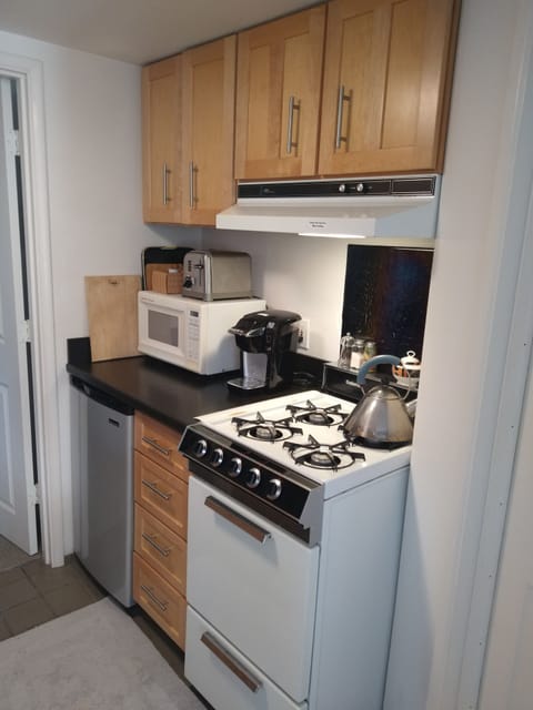 Gas range, microwave, toaster and Keurig