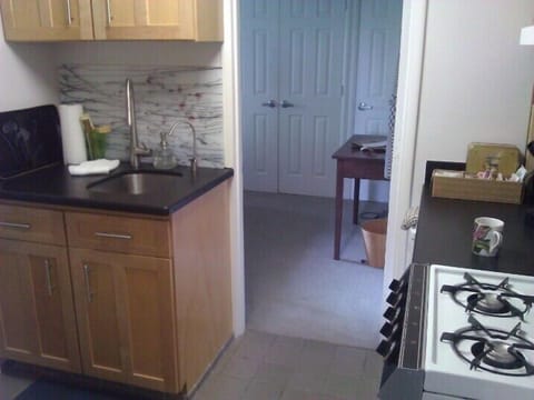 Kitchen view into bedroom. Lots of closet space!