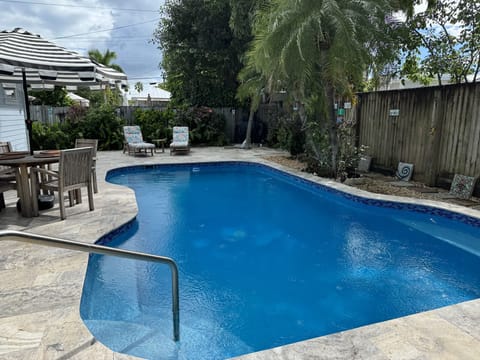 Sun-filled swimming pool.
