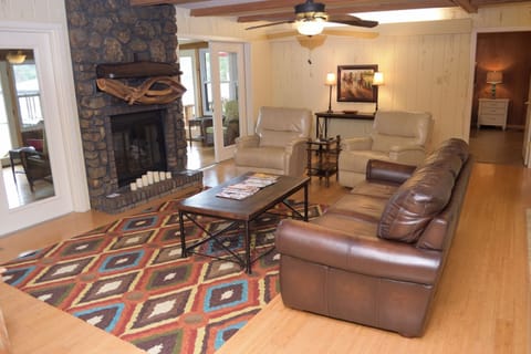 Enjoy relaxing by the fireplace at "The Lodge" at Rent Hot Springs
