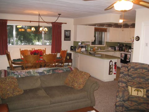 View from the living area to the kitchen; open and comfortable.