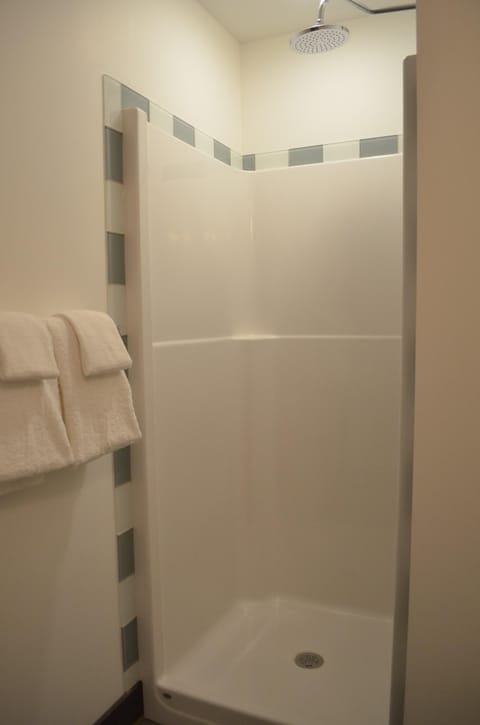 Combined shower/tub, hair dryer, towels, toilet paper