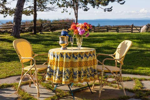 Dining outside with a view of the sea on your private patio. (not water front)