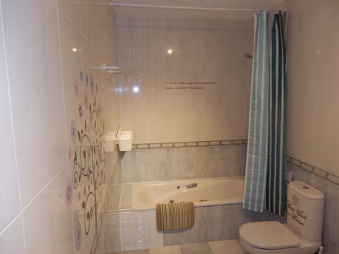 Shower, jetted tub, hair dryer, bidet