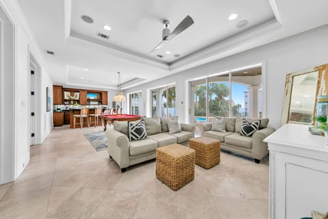 Open Air Entertainment Space with Living Room, Pool Table & Wet Bar