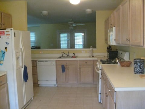 Full kitchen with dishwasher, 2 coffee makers, pots, pans, utensils, and more..