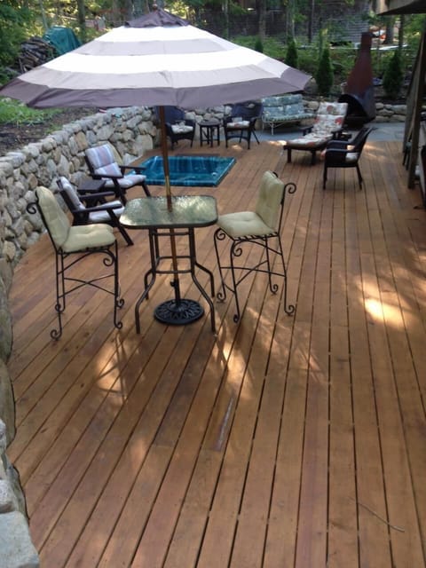 Deck area with hot tub