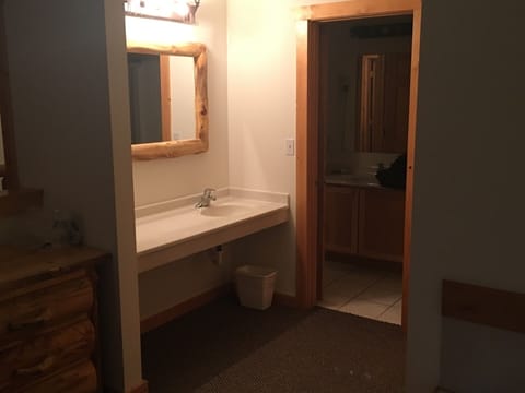 Combined shower/tub, hair dryer, towels, soap